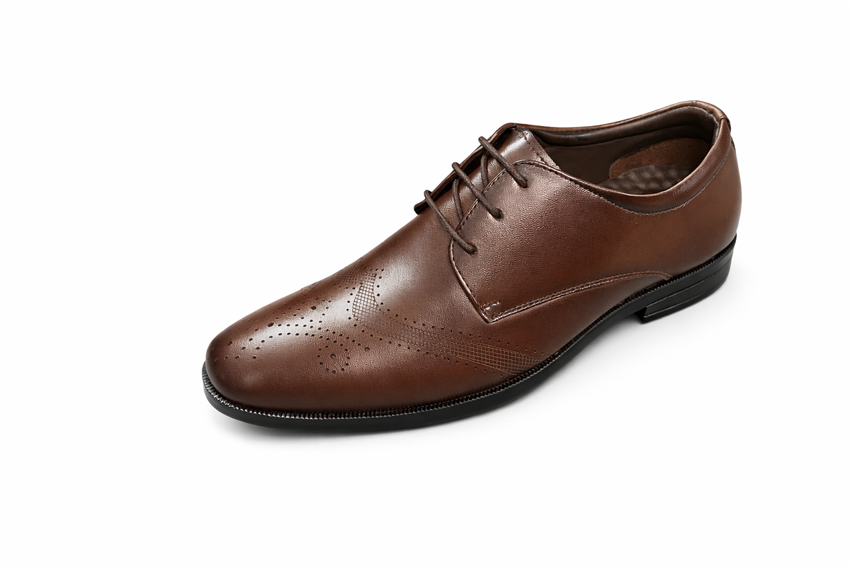 Trueman's London Men’s Semi Brogue Derby Shoe | Crust Leather - Brown
