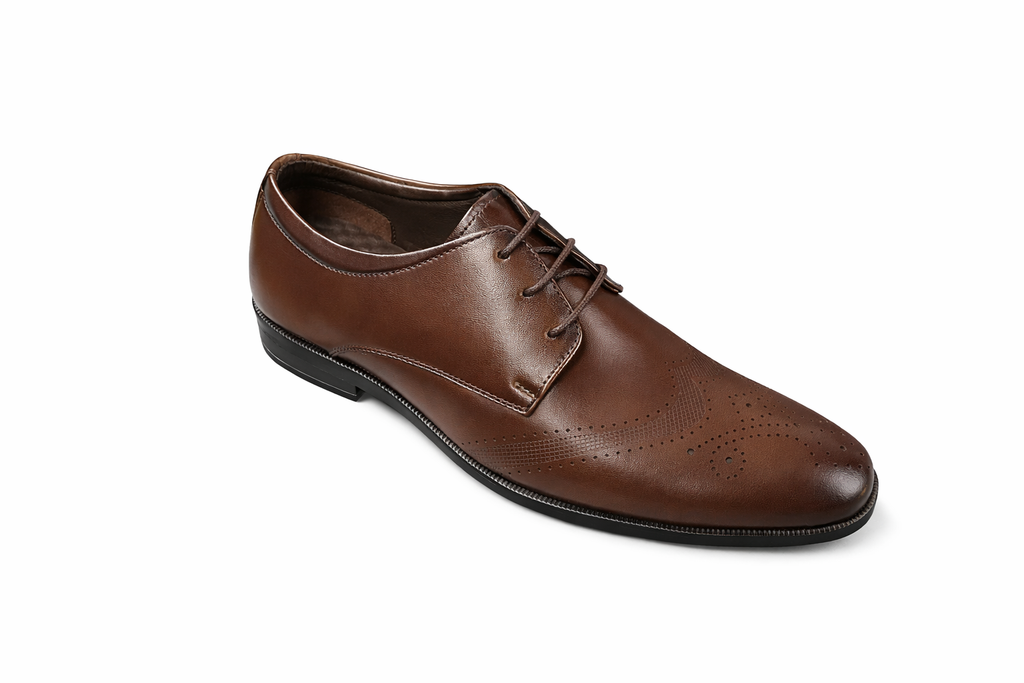 Trueman's London Men’s Semi Brogue Derby Shoe | Crust Leather - Brown