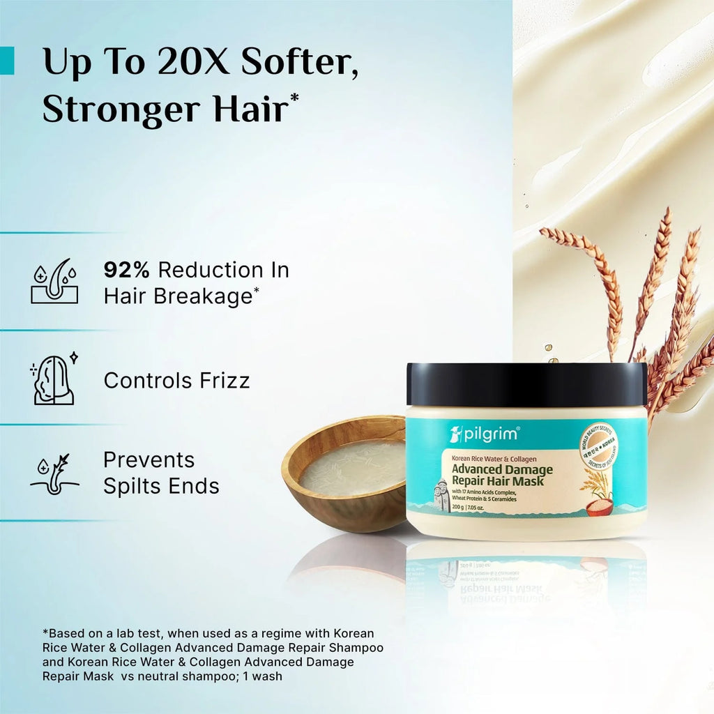 Pilgrim Korean Rice Water & Collagen Advanced Damage Repair Hair Mask (200g)