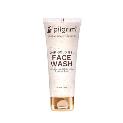 Pilgrim 24k Gold Gel Facewash with Korean White Lotus & Lactic Acid 80ml | Face wash for glowing skin | Reduce dark spot and improves skin texture | Removes dullness | For All Skin Types face Wash from Pilgrim