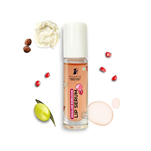 Pilgrim Spanish Squalane Lip Serum with roll-on for Visibly Plump Lips | Hydrating Lip serum for dark lips |Lip serum with Shea Butter & Pomegranate for plump & soft lips |Men & Women |6 ml lip serum from Pilgrim