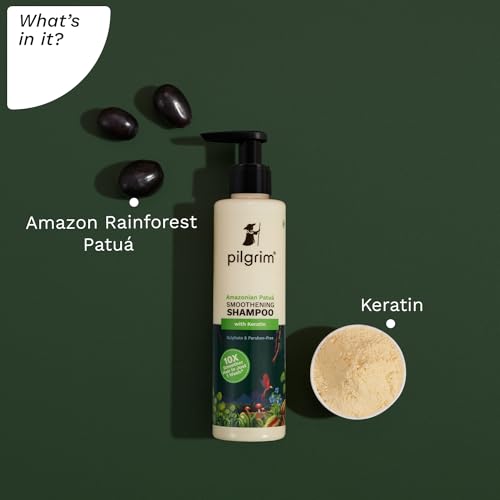 Pilgrim Patuá & Keratin Hair SMOOTHENING SHAMPOO for Dry & Frizzy hair | Sulphate & Paraben free shampoo for Women & Men | Shampoo for hair Smoothening & healthy scalp | 200 ml Shampoo from Pilgrim