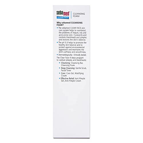 Sebamed Clear Face Cleansing Foam for Acne prone Skin 150 ml I pH 5.5 I Gentle, Effective hydrating cleanser for pimples | Face wash |men & womenl Oil Free l Clinically proven l Toxin free  from SebaMed