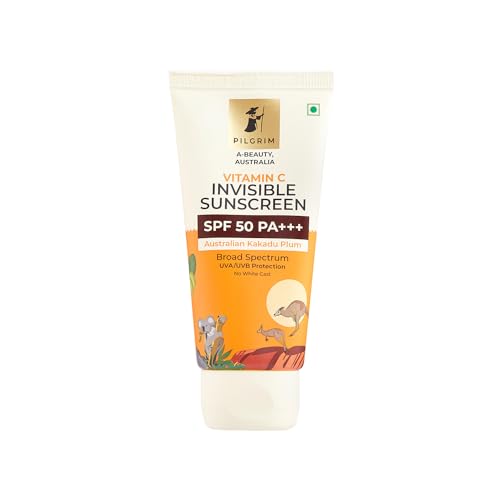 Pilgrim Vitamin C Invisible Sunscreen SPF 50 PA+++ for women & men with Australian Kakadu Plum | Broad spectrum, UVA/UVB Protection, Lightweight Gel | No White Cast | All Skin Types | 45ml sunscreen from Pilgrim