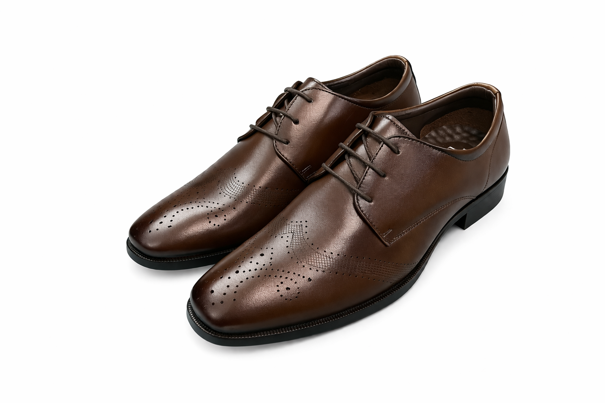 Trueman's London Men’s Semi Brogue Derby Shoe | Crust Leather - Brown