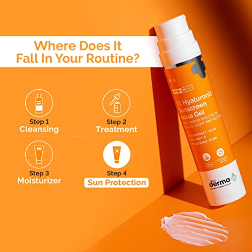The Derma Co Hyaluronic Sunscreen Aqua Ultra Light Gel With Spf 50 Pa++++ For Broad Spectrum, UV A, UV B & Blue Light Protection For Oily Skin - 50G(Dermaco), Pack Of 1  from The Derma Co