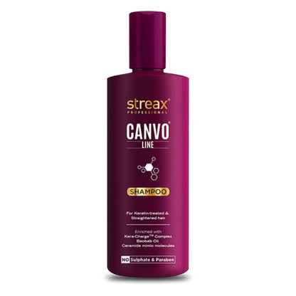 Streax Professional Canvoline Straightening Post Care Shampoo for Women | Enriched with Kera-Charge™ Complex | Anti Frizz & Hair Breakage | Soft & Tangle Free Hair | Sulphate & Paraben free | 300ml Shampoo from Streax Professional