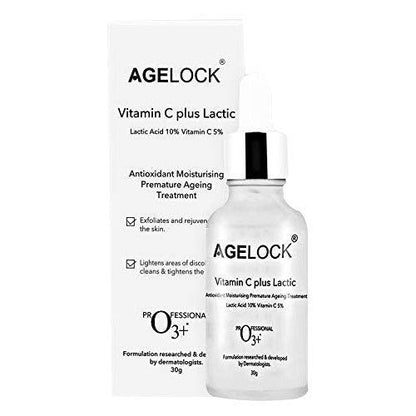 O3+ Agelock Vitamin C Lactic Acid Serum for Face Exfoliation, Anti Ageing, Moisturising & Whitening All Skin Types, 30g  from O3+