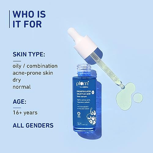 Plum 2% Encapsulated Salicylic Acid Face Serum | Fights Active Acne | Regulates Sebum | Controls Oil | Calms & Soothes Inflammation | Lightweight & Quick-absorbing | 100% Vegan | 30 ml  from Plum