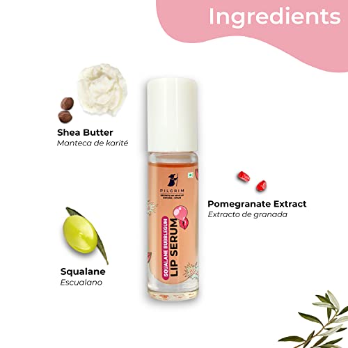 Pilgrim Spanish Squalane Lip Serum with roll-on for Visibly Plump Lips | Hydrating Lip serum for dark lips |Lip serum with Shea Butter & Pomegranate for plump & soft lips |Men & Women |6 ml lip serum from Pilgrim