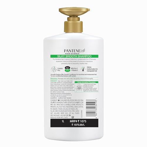 Pantene Hair Science Silky Smooth Shampoo 1000ml with Pro-Vitamins & Vitamin E for hydrated, frizz free hair,for all hair types, shampoo for women & men, shampoo for frizzy and dry hair Shampoo from Pantene