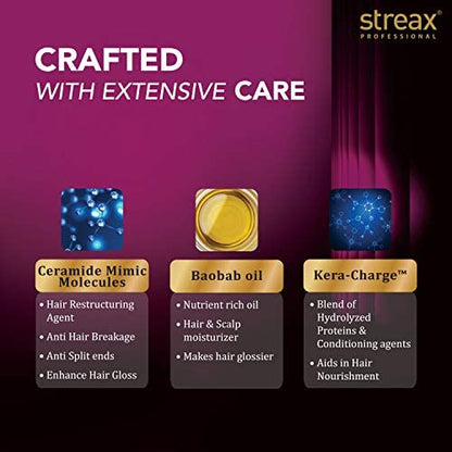 Streax Professional Canvoline Straightening Post Care Shampoo for Women | Enriched with Kera-Charge™ Complex | Anti Frizz & Hair Breakage | Soft & Tangle Free Hair | Sulphate & Paraben free | 300ml Shampoo from Streax Professional