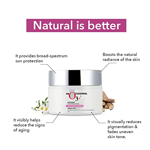 O3+ Radiant Day Cream SPF 30 | For Glowing, Even Skin Tone | Moisturises & Protects All Skin Types 50g  from O3+