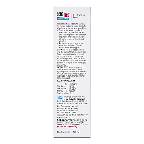 Sebamed Clear Face Cleansing Foam for Acne prone Skin 150 ml I pH 5.5 I Gentle, Effective hydrating cleanser for pimples | Face wash |men & womenl Oil Free l Clinically proven l Toxin free  from SebaMed