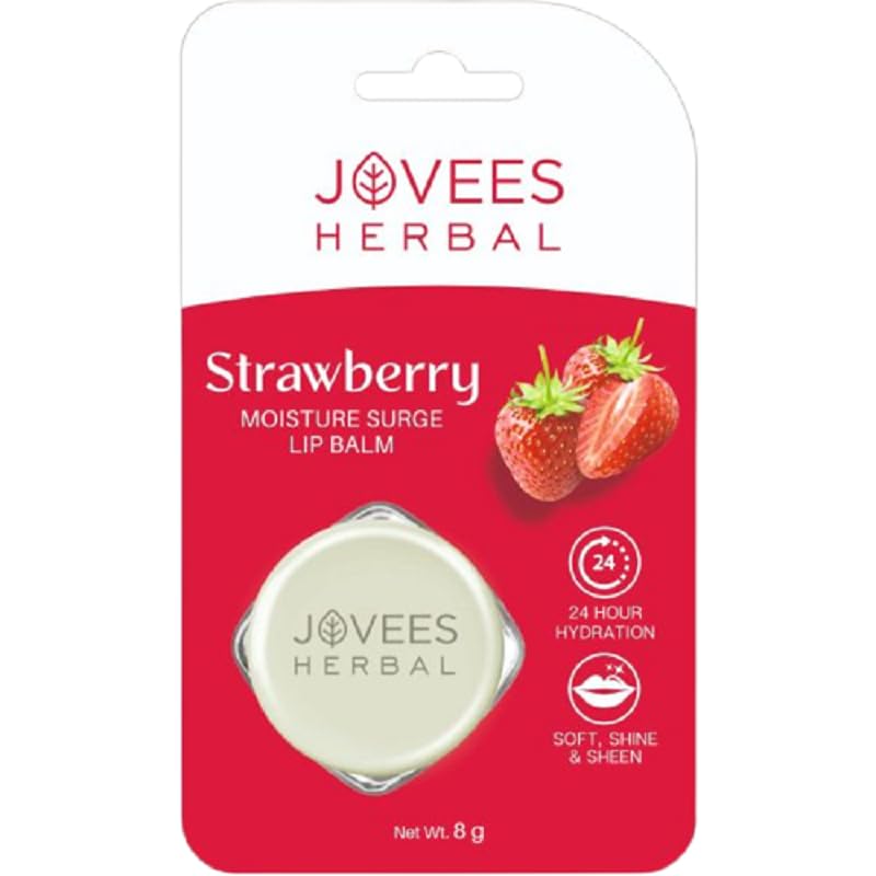 Jovees Herbal Strawberry Moisture Surge Lip Balm | 24 Hour Hydration | Rejuvenates Dry and Chapped Lips | Gives Soft & Shiny Lips 8g  from JOVEES
