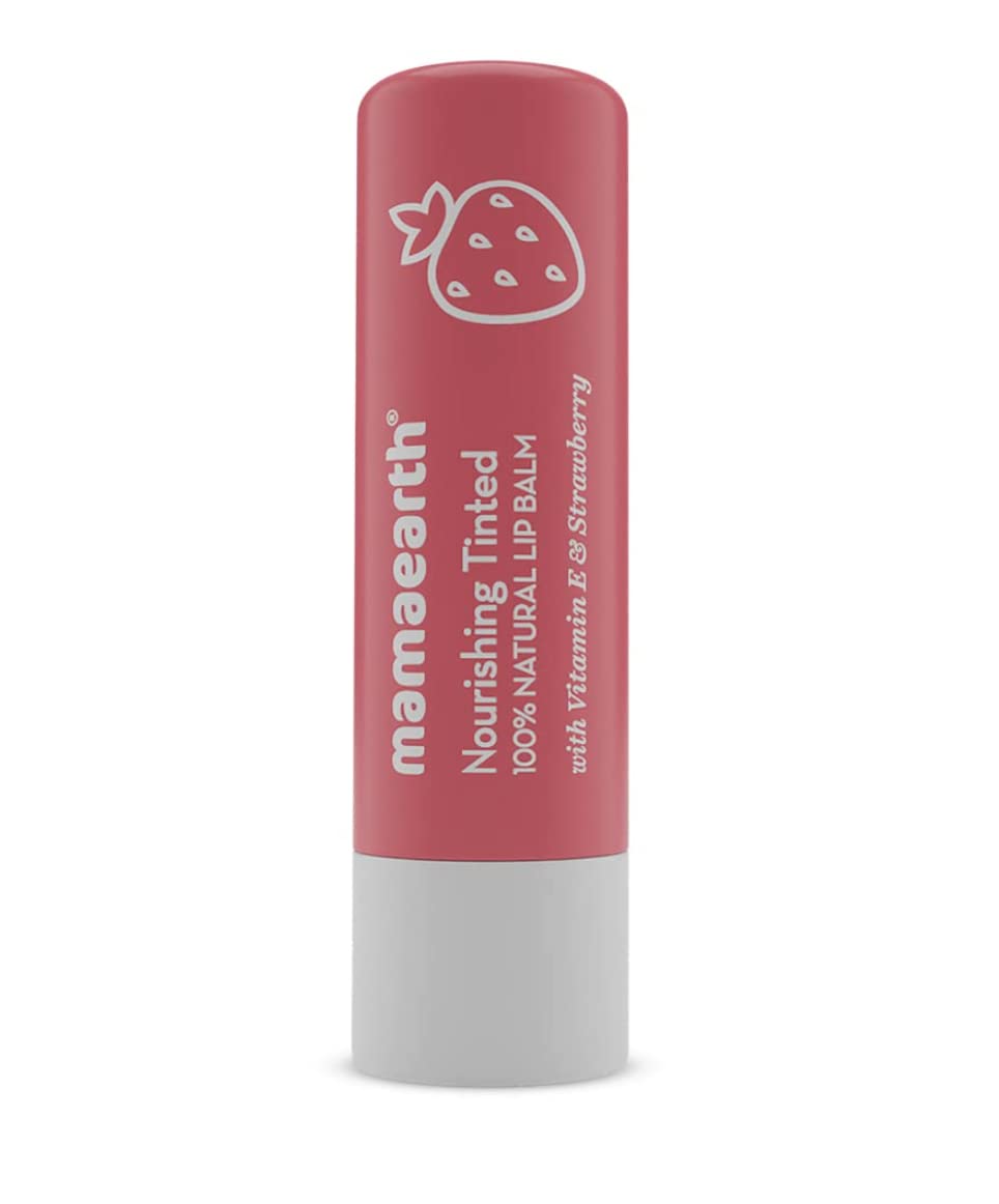 Mamaearth Nourishing Tinted 100% Natural Lip Balm with Vitamin E and Strawberry - 4 g | 12-Hour Moisturization | Naturally Red Lips | For Dry & Chapped Lips | Natural Tint | Brightens Lips | Tinted Lip Balm  from Mamaearth