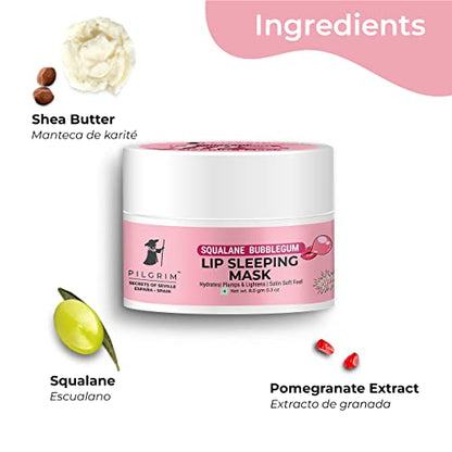 Pilgrim Spanish Squalane Lip Sleeping Mask (Bubblegum) For Unisex for Soft Lips For Perfect Pout With Shea Butter & Pomegranate For Hydrated & Soft Lips, 8g - Pink sleeping mask from Pilgrim