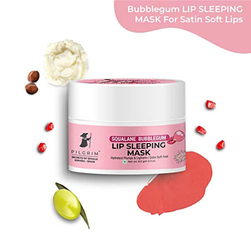Pilgrim Spanish Squalane Lip Sleeping Mask (Bubblegum) For Unisex for Soft Lips For Perfect Pout With Shea Butter & Pomegranate For Hydrated & Soft Lips, 8g - Pink sleeping mask from Pilgrim