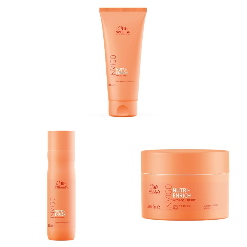 Wella Professionals INVIGO Nutri Enrich Deep Nourishing Conditioner (For Dry And Damaged Hair) 200 ml, Mask (For Dry And Damaged Hair) 150 ml and Shampoo (For Dry And Damaged Hair) 250 ml Combo  from WELLA