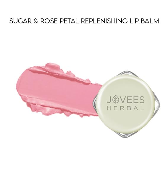 Jovees Herbal Sugar & Rose Petal Replenishing Lip Balm | 24 Hour Hydration | Rejuvenates Dry and Chapped Lips | Gives Soft, Shiny and Glossy Lips 8g  from JOVEES