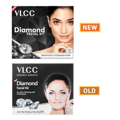 VLCC Diamond Facial Kit - 60g | Skin purifying with Parlour Glow | Improves Skin Elasticity, Brightens and Lightens Patchy Damaged Skin | With Colloidal Diamond, Jojoba Oil, Olive Oil & Aloe Vera.  from VLCC