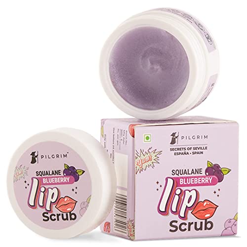Pilgrim Spanish Squalane Lip Scrub (Blueberry) for Women & Men for Smooth Lips | Lip Scrub for Dark Lips | Lip Scrub with Sugar & Shea Butter for gentle exfoliation, hydrated, smooth & soft lips| 8 gm lip scrub from Pilgrim