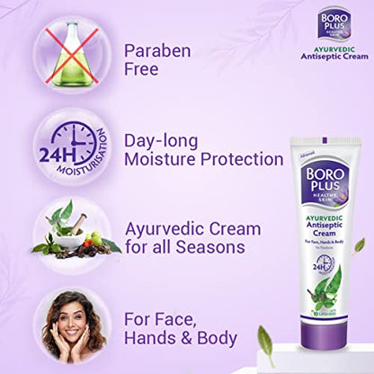 Boroplus Antiseptic Cream Provides 24Hrs Moisturisation Ayurvedic Cream For All Aeasons Hand Cream, Body Cream & Face Cream, Moisturises Dry Skin With Goodness Of Neem, Tulsi And Aloe Vera, 120Ml  from BOROPLUS