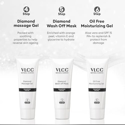 VLCC Diamond Facial Kit - 60g | Skin purifying with Parlour Glow | Improves Skin Elasticity, Brightens and Lightens Patchy Damaged Skin | With Colloidal Diamond, Jojoba Oil, Olive Oil & Aloe Vera.  from VLCC