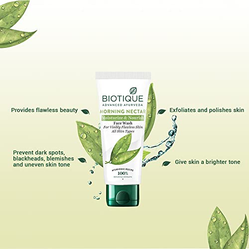 Biotique Morning Nectar Moisturize & Nourish Face Wash | Contains Wild Turmeric, Neem Leaves, & Morning Nectar | Visibly Flawless Skin | Suitable for All Skin Types | 150 ml face Wash from Biotique