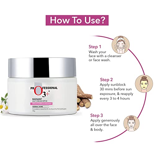 O3+ Radiant Day Cream SPF 30 | For Glowing, Even Skin Tone | Moisturises & Protects All Skin Types 50g  from O3+