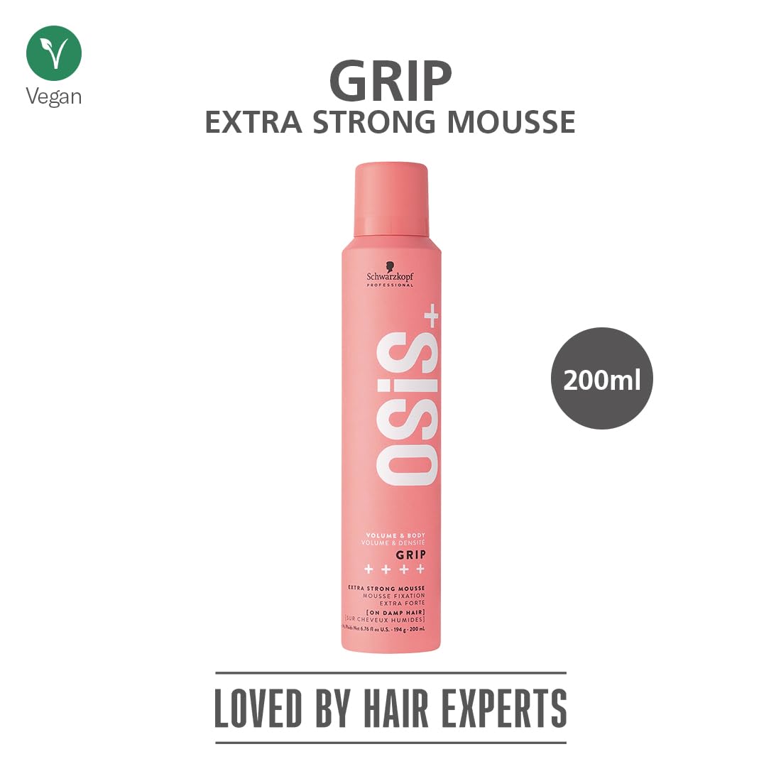 Schwarzkopf Professional OSiS+ Grip Extra Strong Hair Styling Mousse I For Volume and Natural Shine | Frizz Control | Vegan | Extra strong Hold | For Body and Bounce | 200 ml  from Schwarzkopf Professional