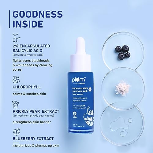 Plum 2% Encapsulated Salicylic Acid Face Serum | Fights Active Acne | Regulates Sebum | Controls Oil | Calms & Soothes Inflammation | Lightweight & Quick-absorbing | 100% Vegan | 30 ml  from Plum