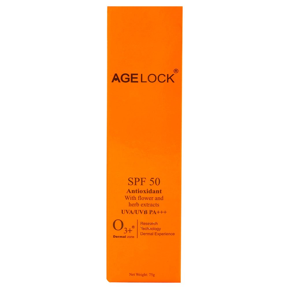 O3+ Agelock Antioxidant Sunscreen SPF 50 with Flower and Herb Extracts UVA/UVB PA+++ Sun Damage Protection Skin Cream, 75g  from O3+
