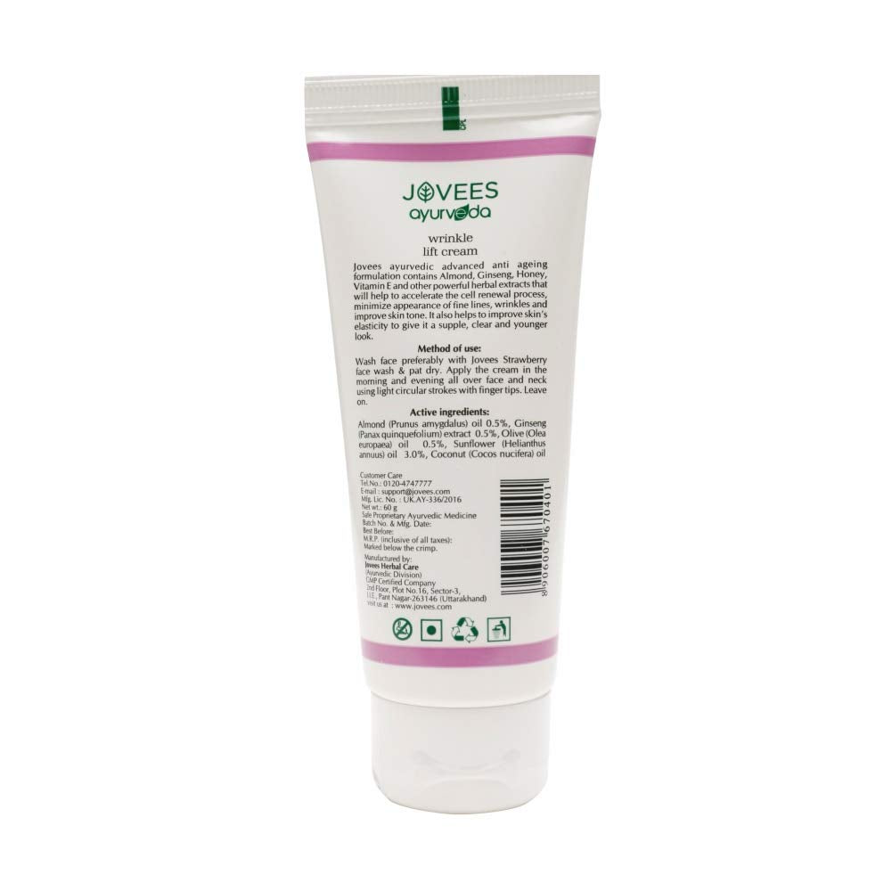 Jovees Herbal Almond & Ginseng Wrinkle Lift Face Cream, 60 gms | Anti-Wrinkle & Anti-Ageing Face Cream| All Skin Types | Paraben & Alcohol Free | 60gm  from JOVEES