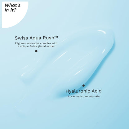 Pilgrim Swiss Aqua Rush™ 120H Moisturizer for face| Crafted with powerful hydrators-Swiss Aqua Rush™ & PatcH20®| Strengthens skin barriers| Plump & glowing skin| 120 Hrs of Increased hydration| 50gm Moisturizer from Pilgrim