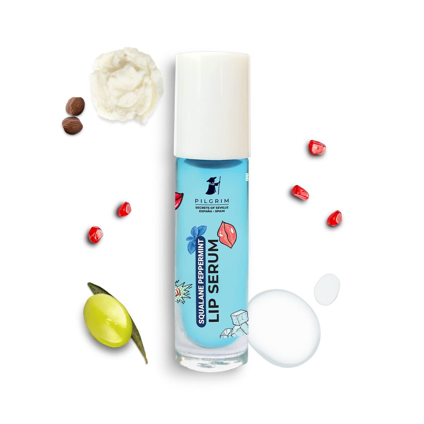 Pilgrim Spanish Squalane Lip Serum with roll-on for Visibly Plump Lips | Hydrating Lip serum for dark lips |Lip serum with Shea Butter & Pomegranate for plump & soft lips |Men & Women |6 ml lip serum from Pilgrim