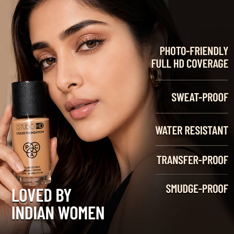 PAC Studio HD Liquid Foundation - Lightweight Dewy Satin Finish, Medium to Buildable Coverage