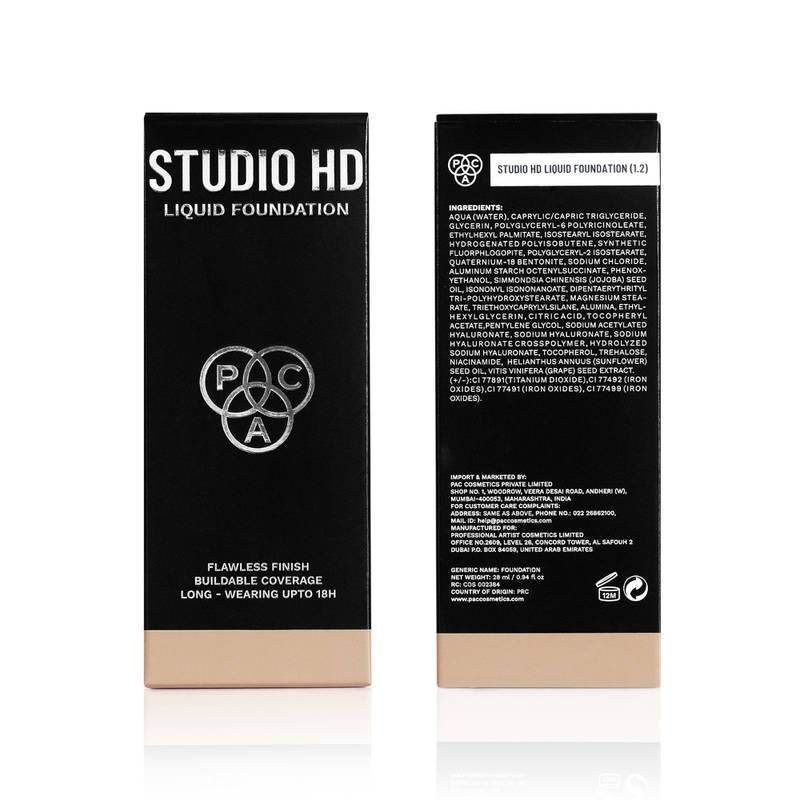 PAC Studio HD Liquid Foundation - Lightweight Dewy Satin Finish, Medium to Buildable Coverage