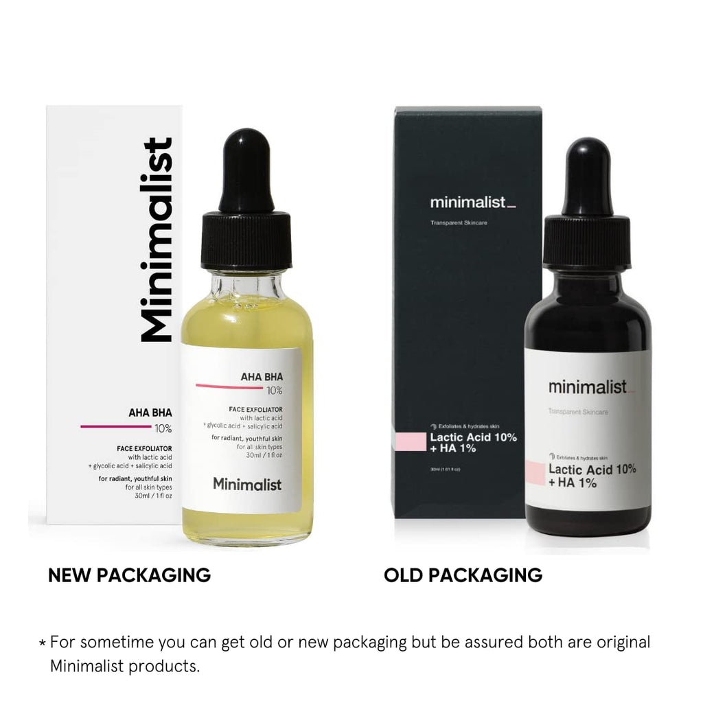 Minimalist 10% AHA BHA Exfoliating Serum For Beginners, AHAs (Lactic Acid & Glycolic Acid) & BHA (Salicylic Acid) Serum, 30ml