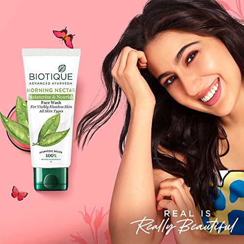 Biotique Morning Nectar Moisturize & Nourish Face Wash | Contains Wild Turmeric, Neem Leaves, & Morning Nectar | Visibly Flawless Skin | Suitable for All Skin Types | 150 ml face Wash from Biotique