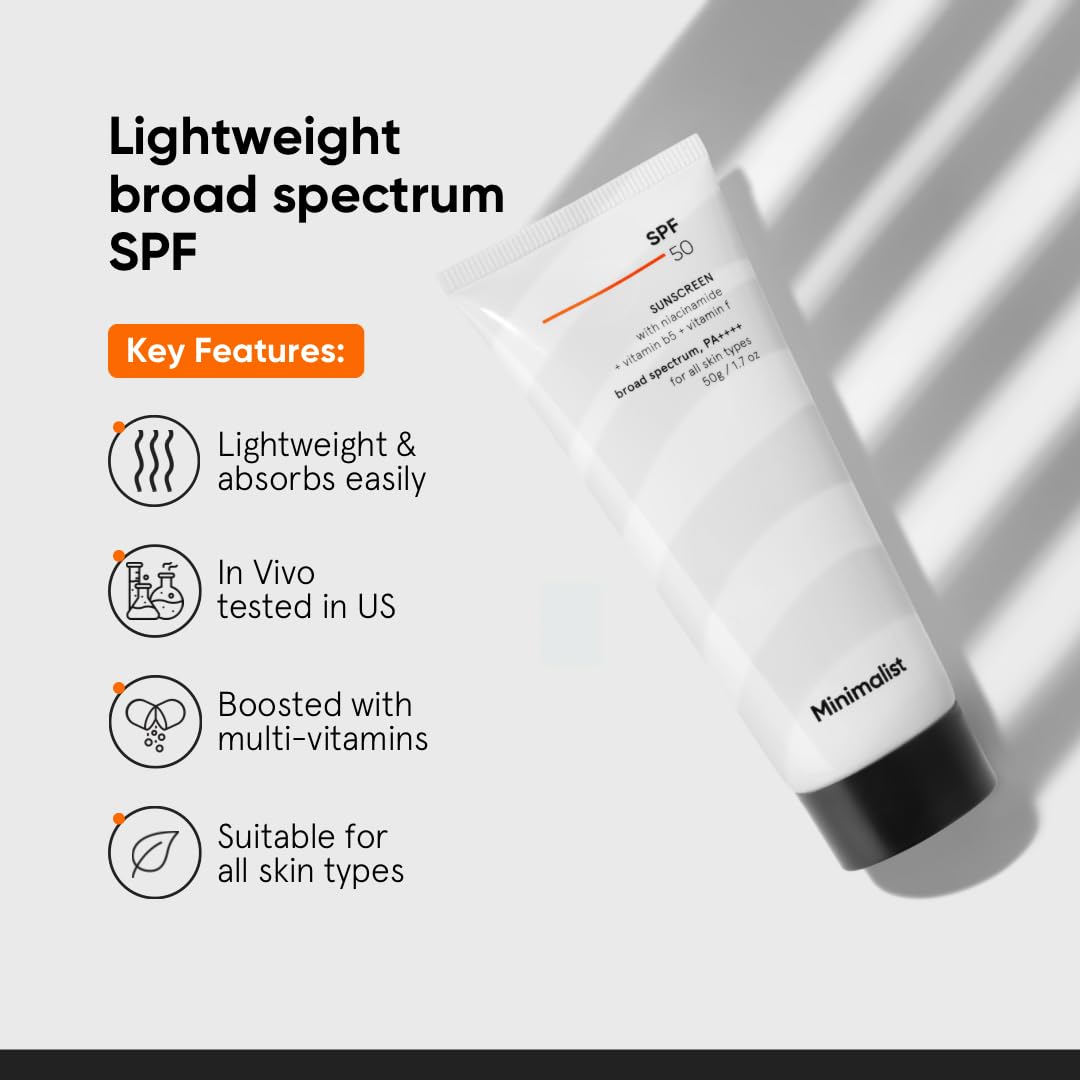 Minimalist SPF 50 PA ++++ Sunscreen With Multi-Vitamin For Reducing Photoaging & No White Cast