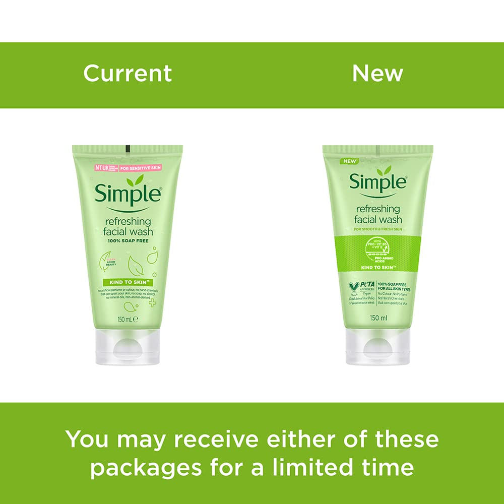 Simple Kind To Skin Refreshing Facial Wash 150 ml | 100% Soap-Free Facewash that doesn't dry out your skin| For All Skin Types  from simple