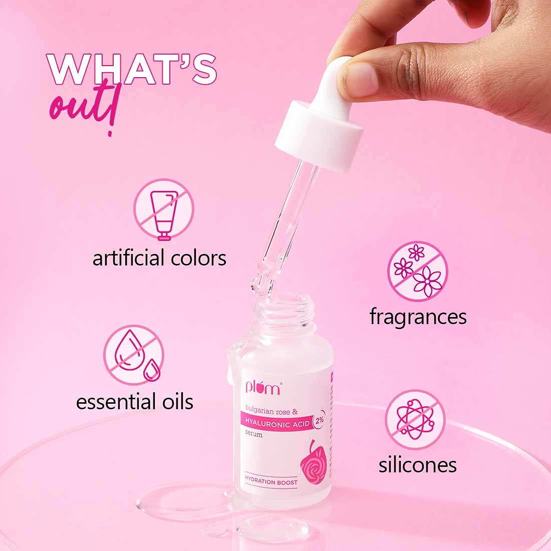 Plum 2% Hyaluronic Acid Serum with Bulgarian Rose (30 ml) | Instant Hydration for Plump & Bouncy Skin | Daily Use Face Serum| For All Skin Types | Fragrance-Free  from Plum