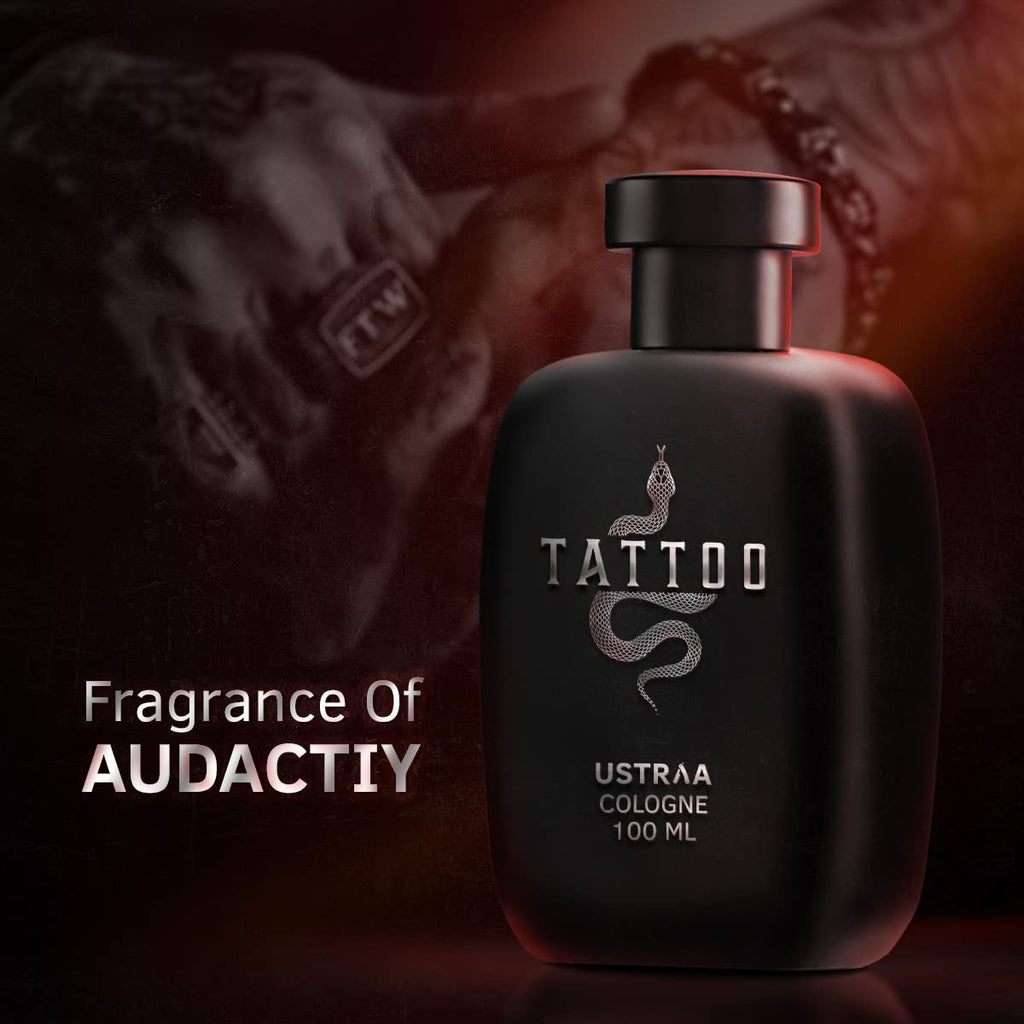 Ustraa Tattoo Cologne - 100ml - Perfume for Men | with a mix of spicy, woody and citrusy notes | Ideal for night occasions | Long-lasting fragrance with no gas perfume from Ustraa