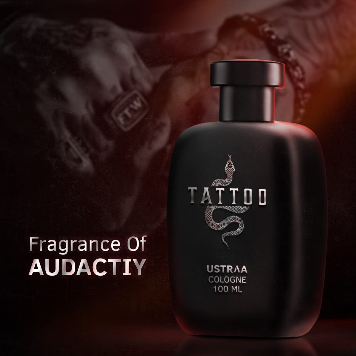 Ustraa Tattoo Cologne - 100ml - Perfume for Men | with a mix of spicy, woody and citrusy notes | Ideal for night occasions | Long-lasting fragrance with no gas perfume from Ustraa