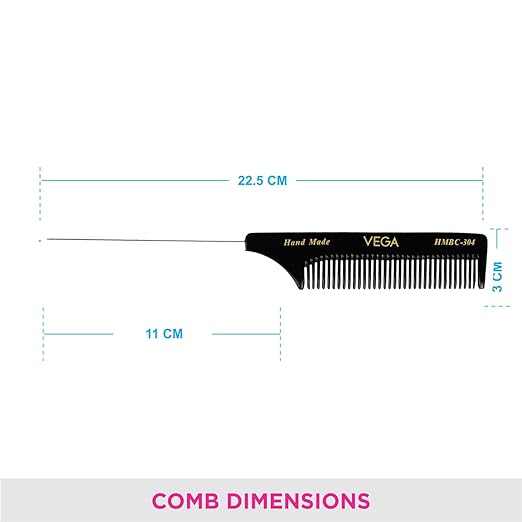 Vega Tail Hair Comb (India's No.1* Hair Comb Brand)with Steel Pin For Women, (HMBC-304) Vega Tail Hair Comb from vega