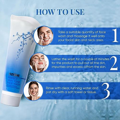 Ozone Perfect Skin Tone Face Wash For Men & Women | Ideal For All Skin Types Helps in Nourishing, Glowing & Moisturising The Skin | Enriched with Aloe Vera, Lemon & Cucumber -100 g (Pack of 1)  from Ozone