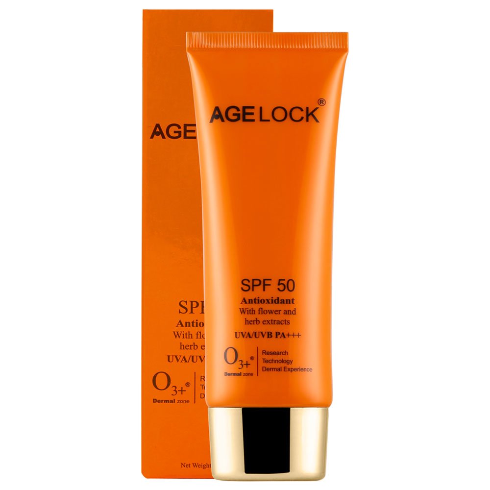 O3+ Agelock Antioxidant Sunscreen SPF 50 with Flower and Herb Extracts UVA/UVB PA+++ Sun Damage Protection Skin Cream, 75g  from O3+