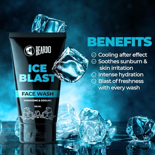 BEARDO Ice Blast Cooling Facewash for Men, 100 ml | INSTANT Icy freshness | Aloe Vera Face wash, Vitamin E & Menthol for cool lock technology | Refreshing & Hydrating facewash face Wash from BEARDO