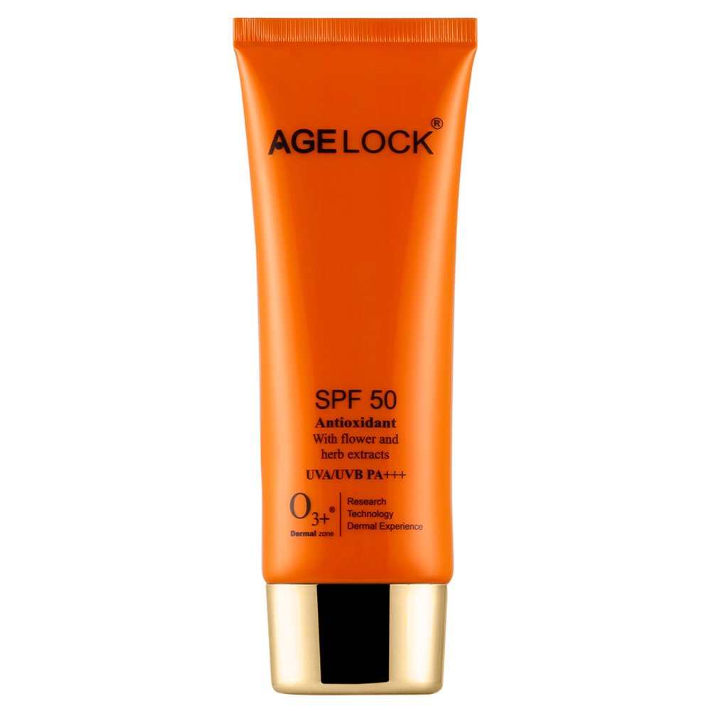 O3+ Agelock Antioxidant Sunscreen SPF 50 with Flower and Herb Extracts UVA/UVB PA+++ Sun Damage Protection Skin Cream, 75g  from O3+